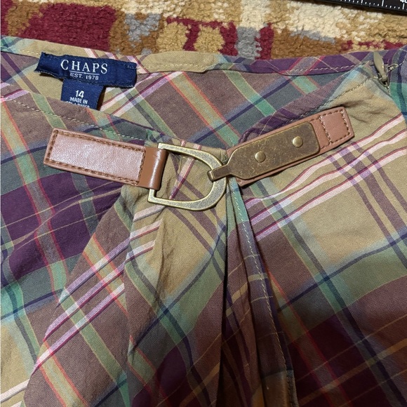 Chaps Plaid Circle Skirt in Purple, Green & Tan with Belt - Picture 7 of 8